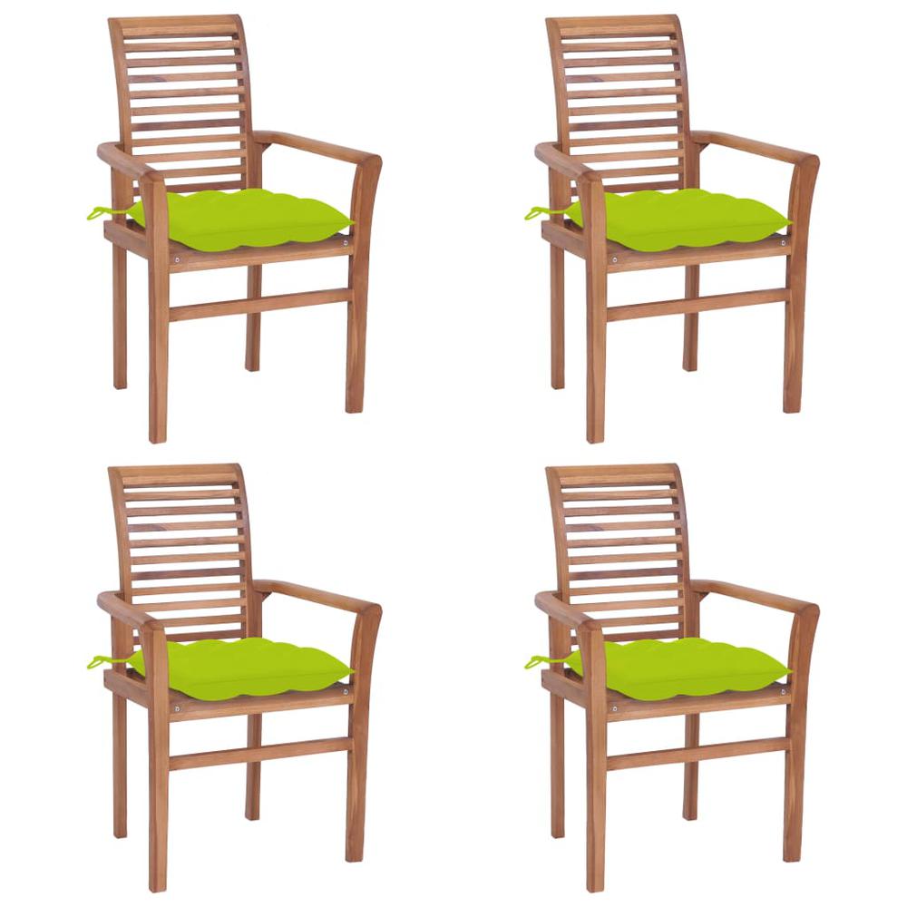 Dining Chairs 4 pcs with Bright Green Cushions Solid Teak Wood. Picture 12