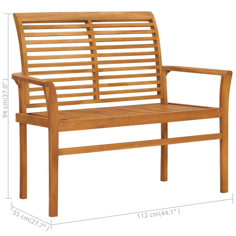 vidaXL Patio Bench with Gray Cushion 44.1" Solid Teak Wood. Picture 8