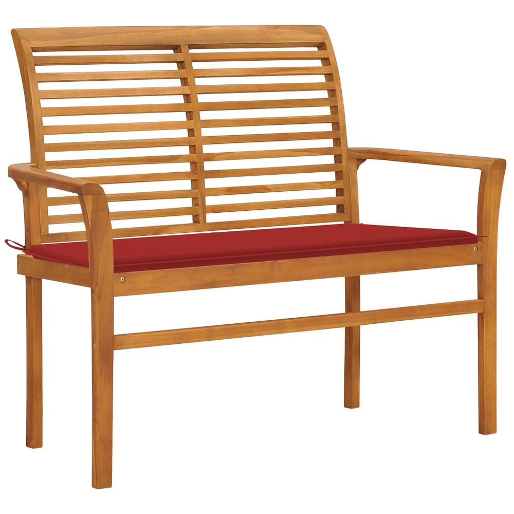 Patio Bench with Red Cushion 44.1" Solid Teak Wood. Picture 9