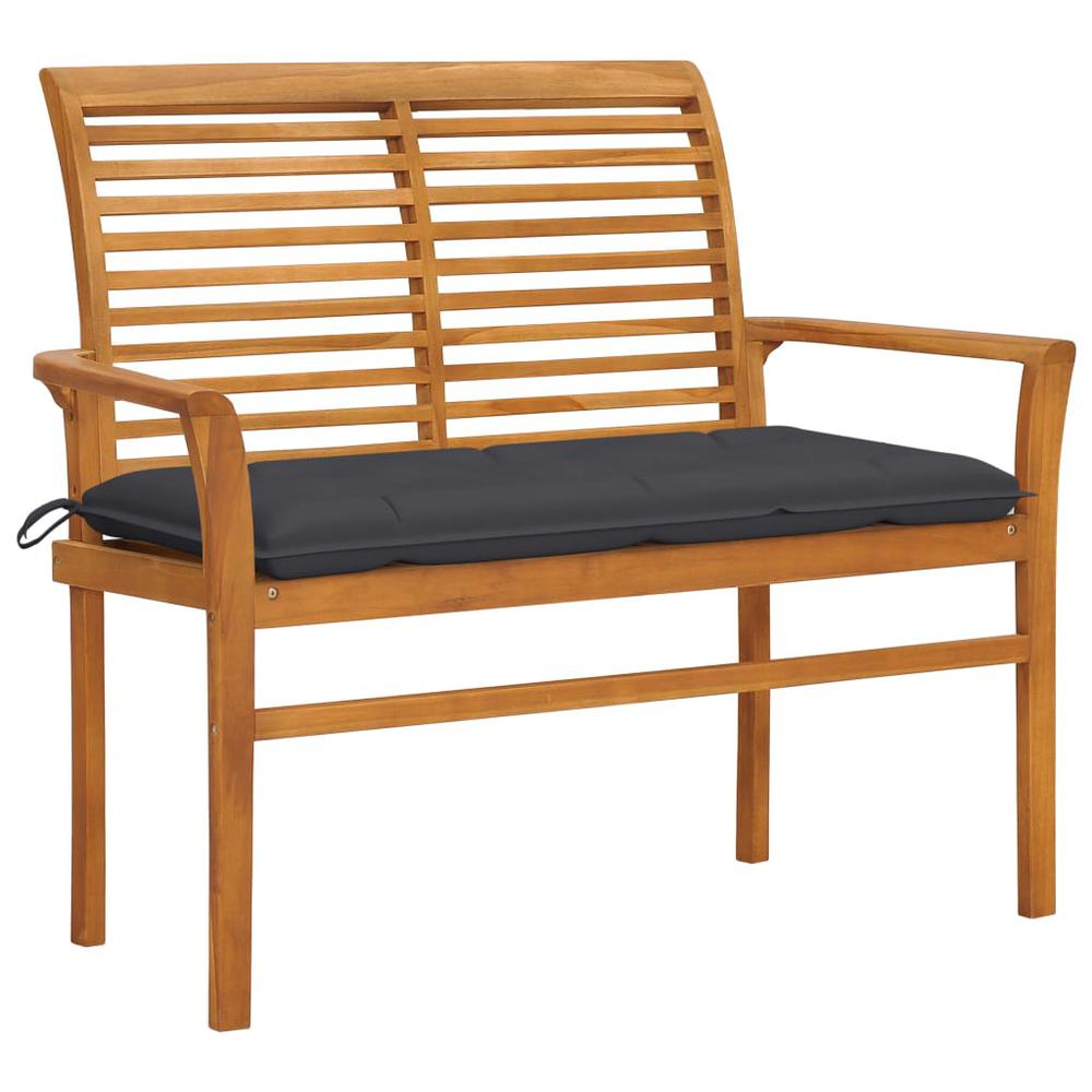 vidaXL Garden Bench with Anthracite Cushion 44.1" Solid Teak Wood 2664. Picture 1