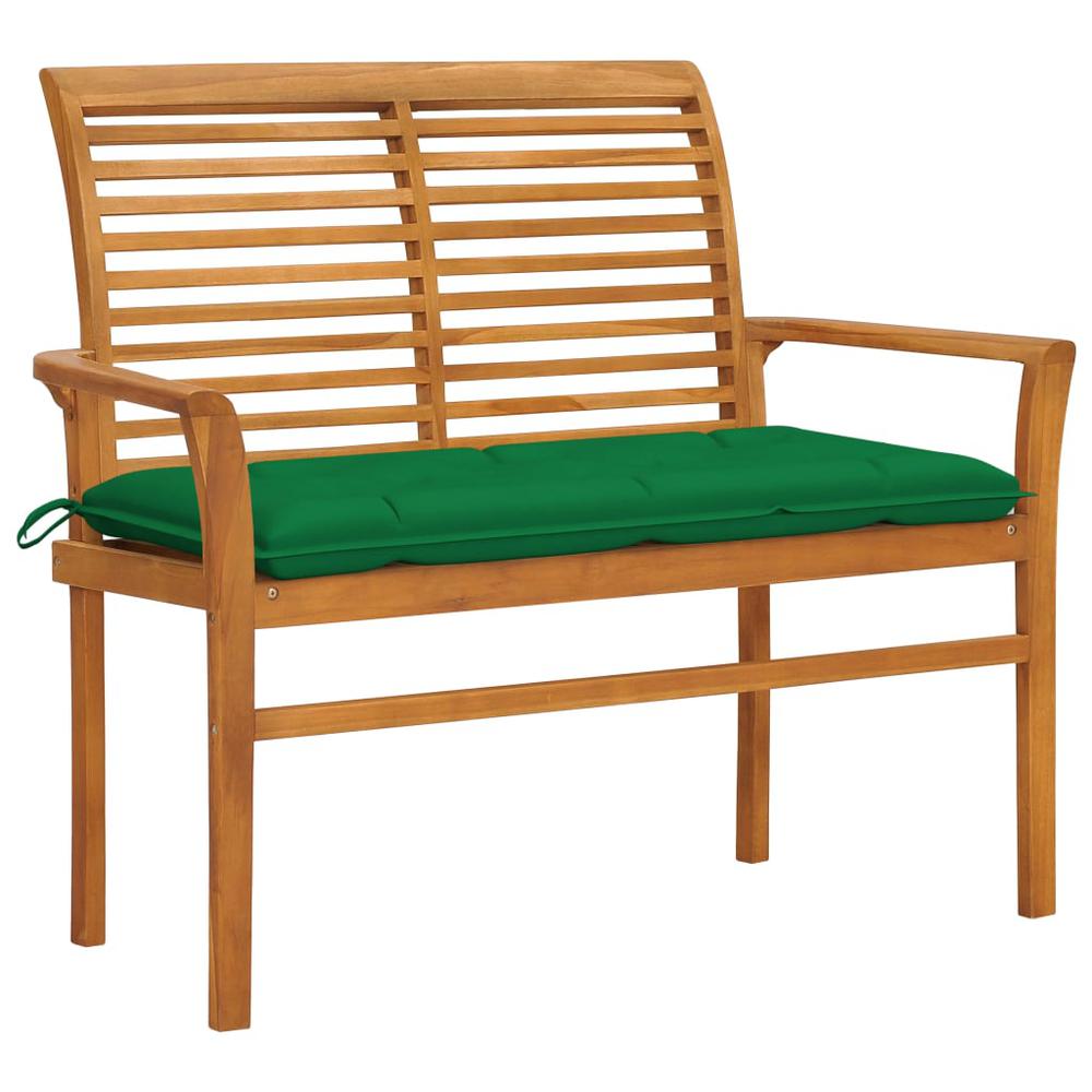 vidaXL Garden Bench with Green Cushion 44.1" Solid Teak Wood 2669. Picture 1