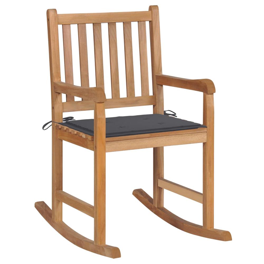 vidaXL Rocking Chair with Anthracite Cushion Solid Teak Wood 2757. Picture 1
