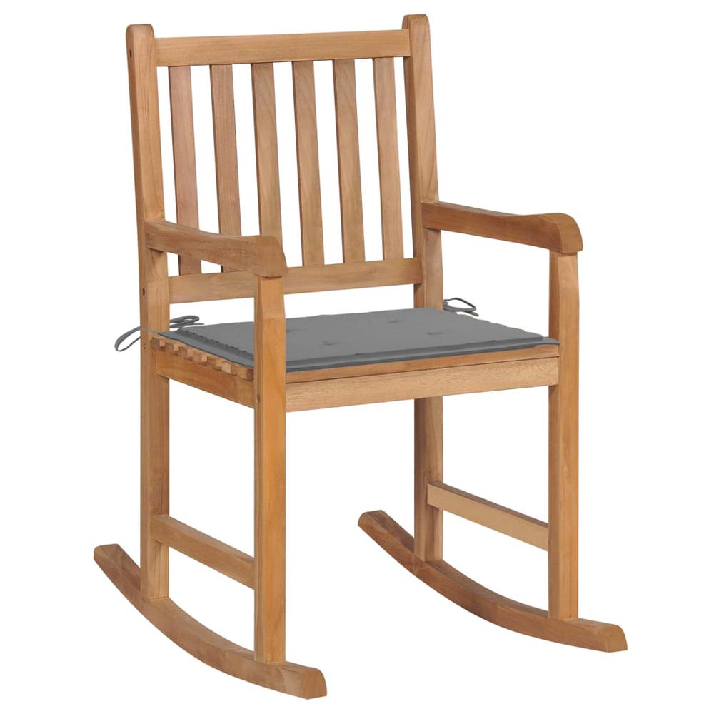 vidaXL Rocking Chair with Gray Cushion Solid Teak Wood 2758. Picture 1