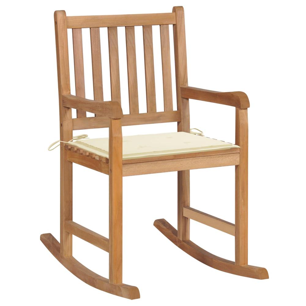 vidaXL Rocking Chair with Cream Cushion Solid Teak Wood 2759. Picture 1