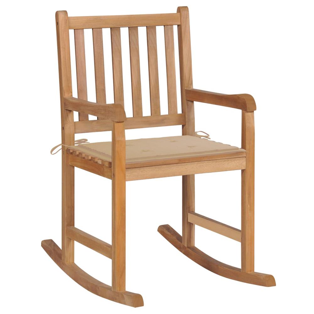 vidaXL Rocking Chair with Beige Cushion Solid Teak Wood 2760. Picture 1