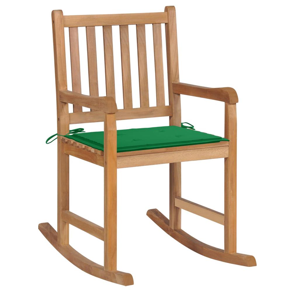 vidaXL Rocking Chair with Green Cushion Solid Teak Wood 2762. The main picture.