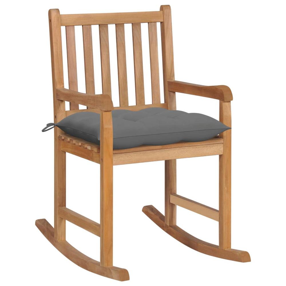 vidaXL Rocking Chair with Gray Cushion Solid Teak Wood 2773. Picture 1