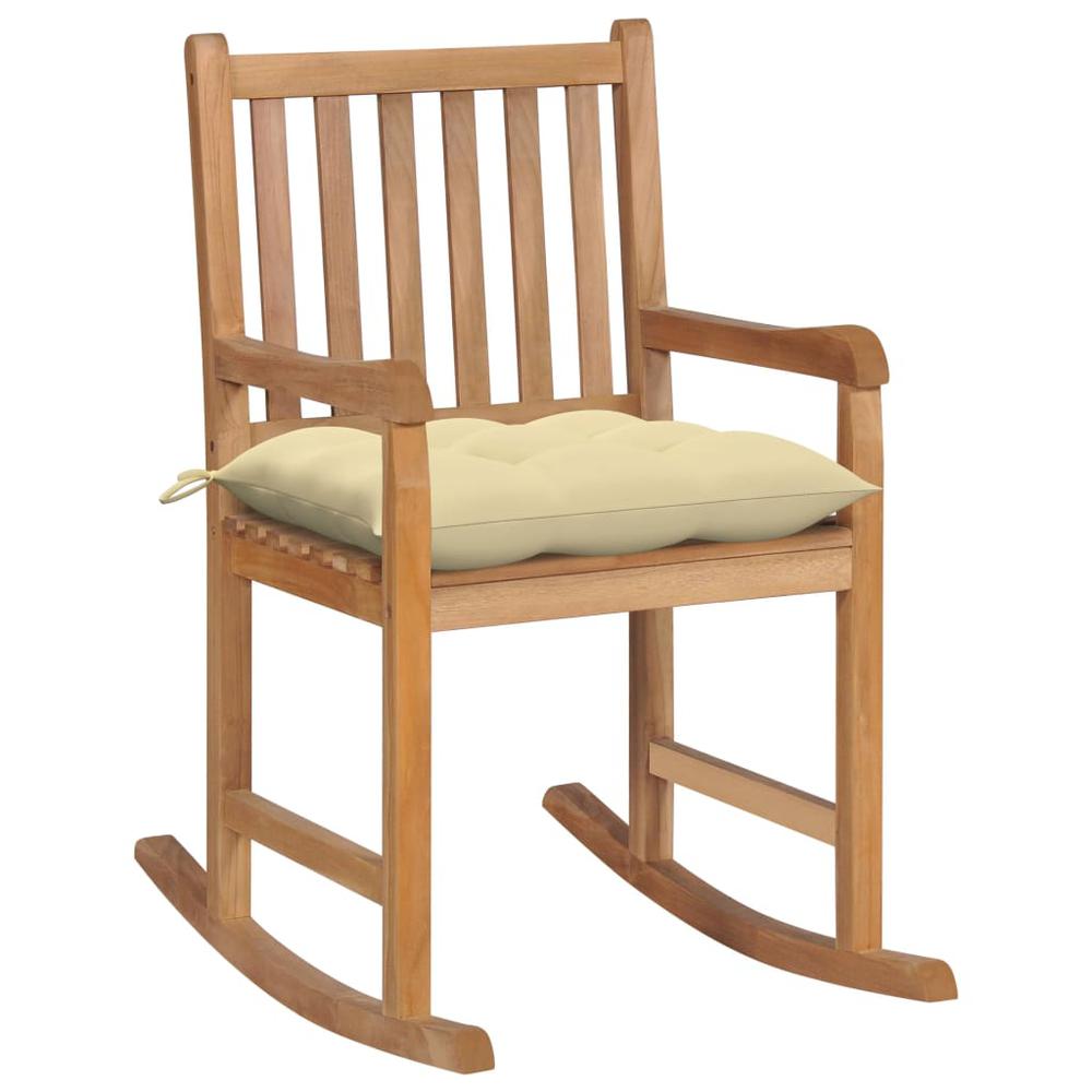 vidaXL Rocking Chair with Cream White Cushion Solid Teak Wood 2774. Picture 1