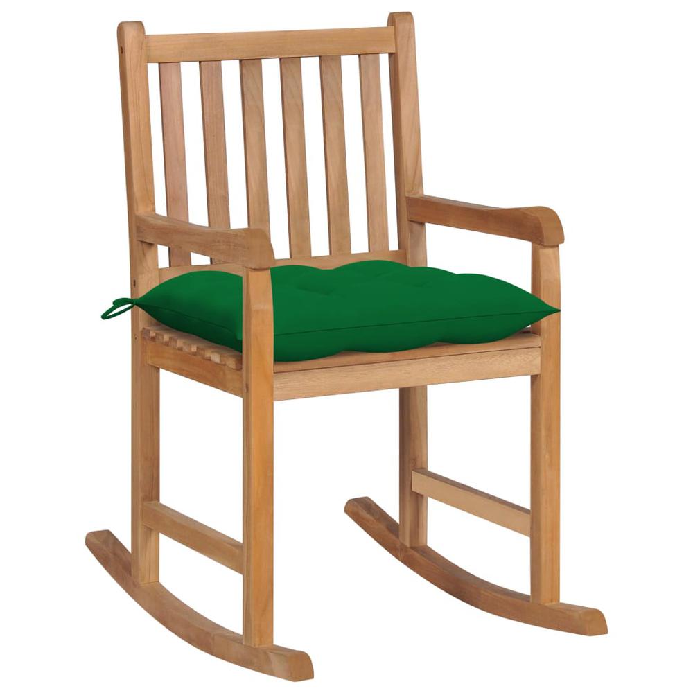 vidaXL Rocking Chair with Green Cushion Solid Teak Wood 2777. Picture 1
