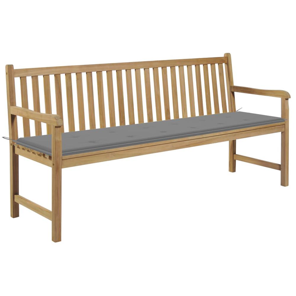 vidaXL Garden Bench with Gray Cushion 68.9" Solid Teak Wood 2785. Picture 1