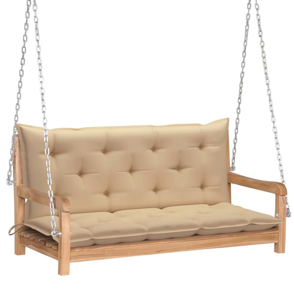 vidaXL Swing Bench with Beige Cushion 47.2" Solid Teak Wood 2868. Picture 1