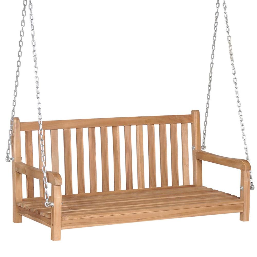 vidaXL Swing Bench with Beige Cushion 47.2" Solid Teak Wood 2868. Picture 7