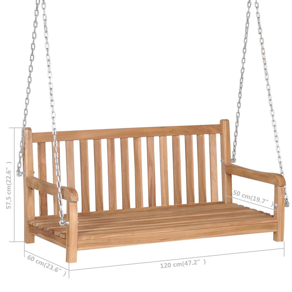 vidaXL Swing Bench with Blue Cushion 47.2" Solid Teak Wood 2875. Picture 11