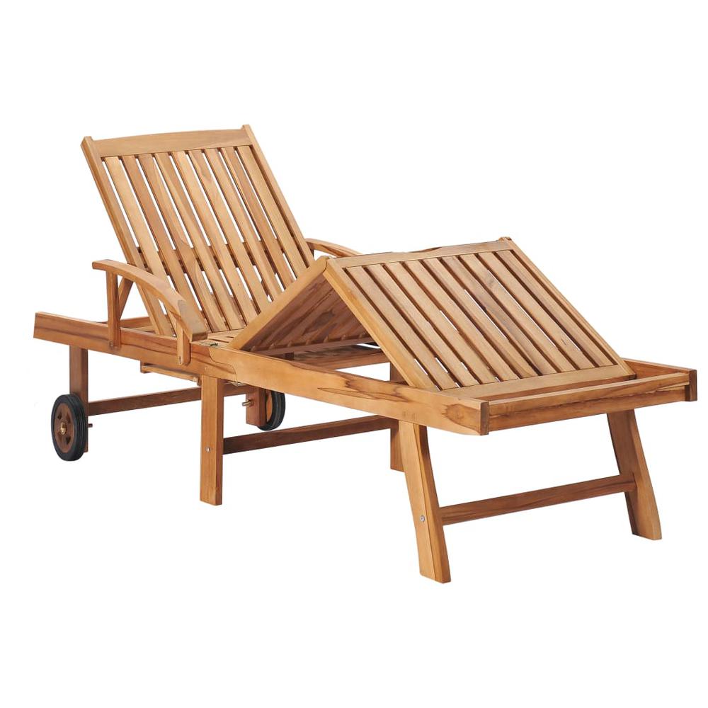 Sun Lounger with Wine Red Cushion Solid Teak Wood. Picture 2