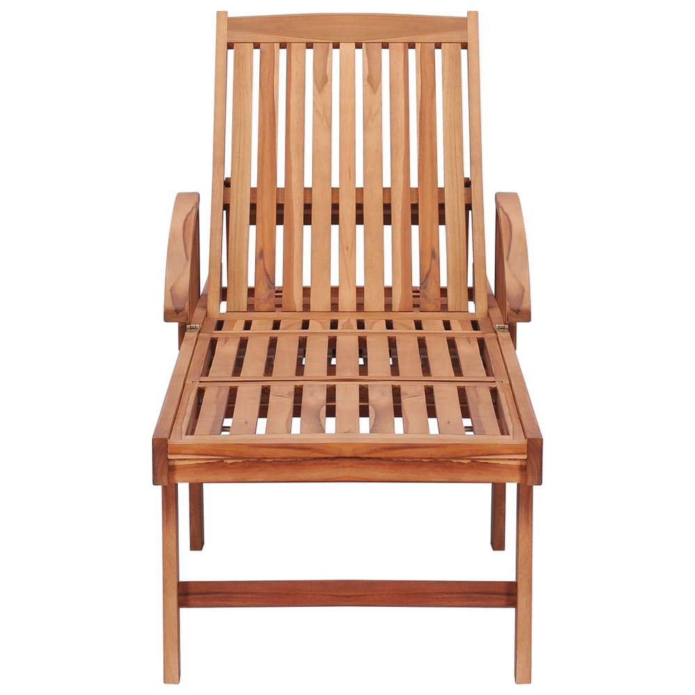 Sun Lounger with Wine Red Cushion Solid Teak Wood. Picture 4
