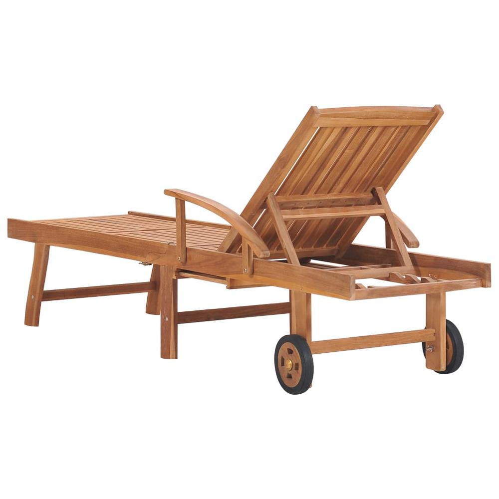 Sun Lounger with Wine Red Cushion Solid Teak Wood. Picture 5