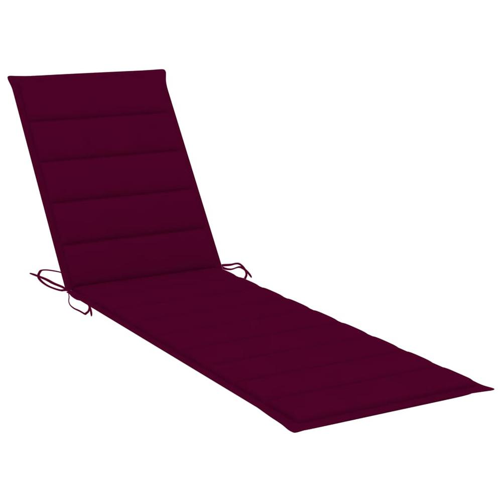 Sun Lounger with Wine Red Cushion Solid Teak Wood. Picture 9