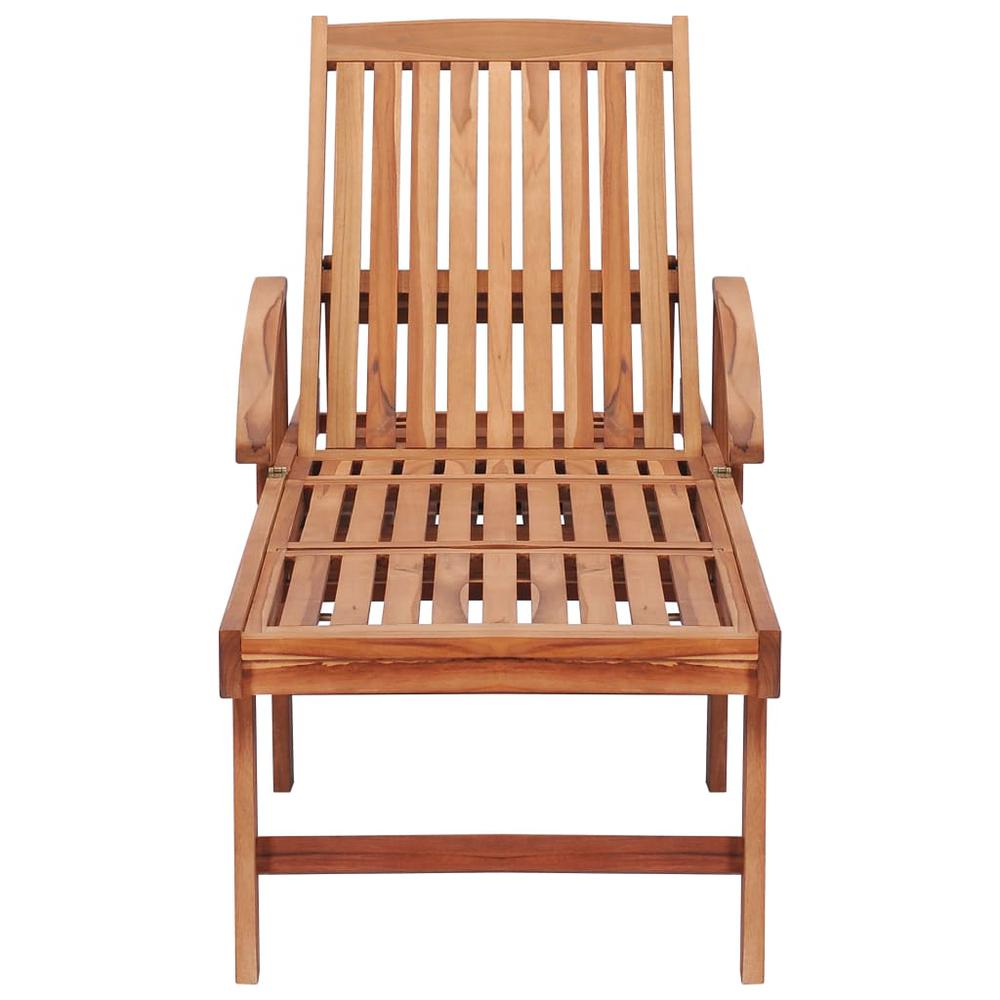 Sun Lounger with Leaf Pattern Cushion Solid Teak Wood. Picture 4