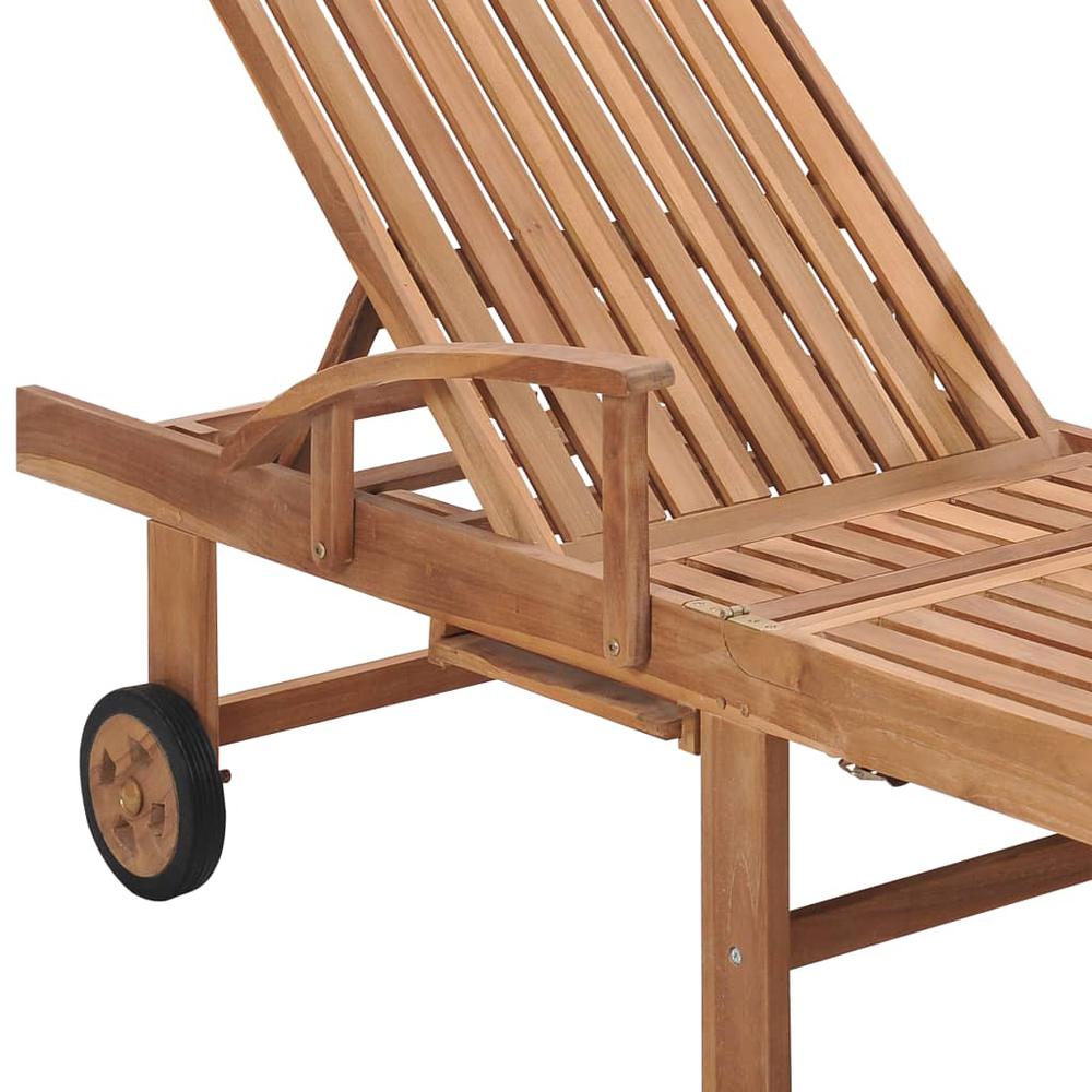 Sun Lounger with Leaf Pattern Cushion Solid Teak Wood. Picture 7