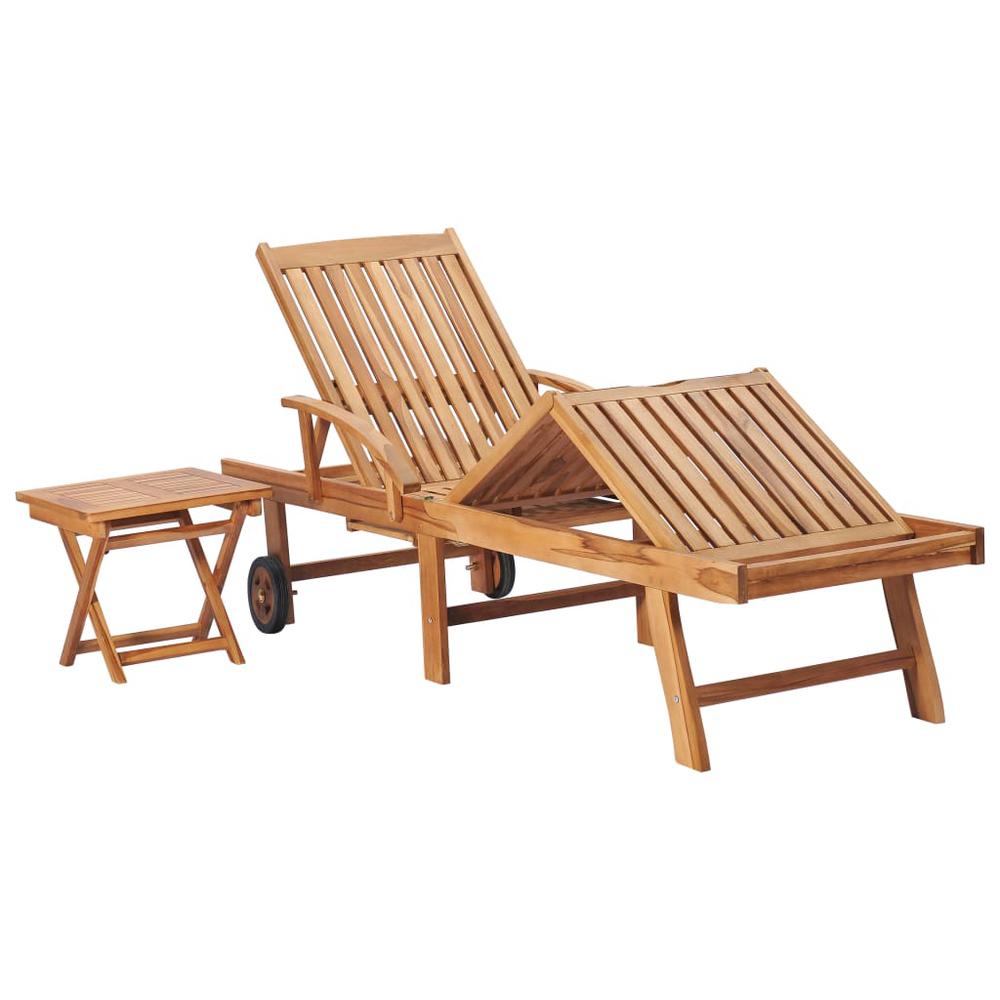 Sun Lounger with Table and Cushion Solid Teak Wood. Picture 2