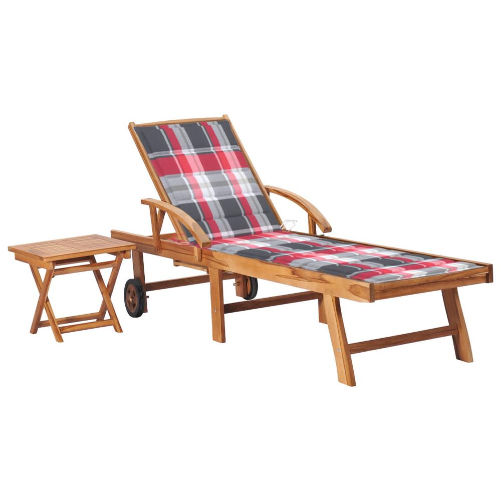 Sun Lounger with Table and Cushion Solid Teak Wood. Picture 12