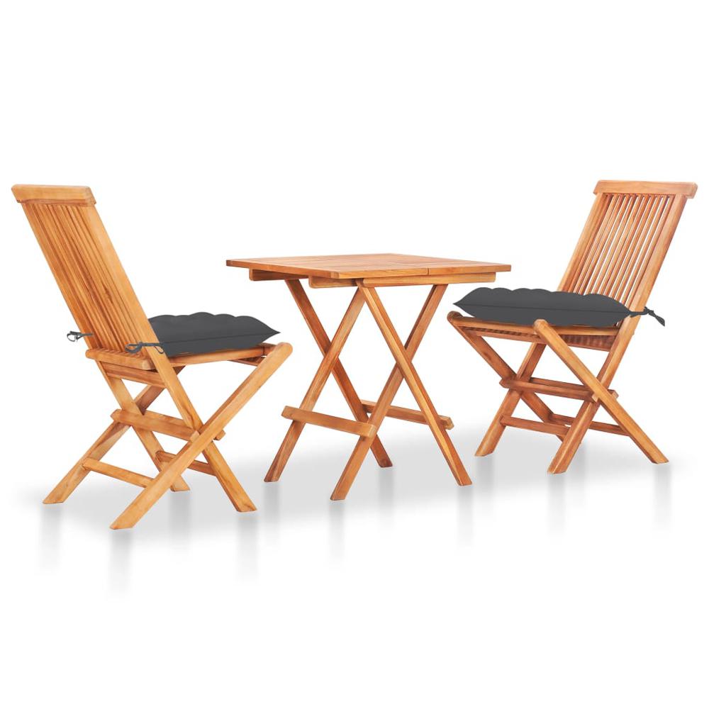 vidaXL 3 Piece Bistro Set with Anthracite Cushions Solid Teak Wood 3240. The main picture.