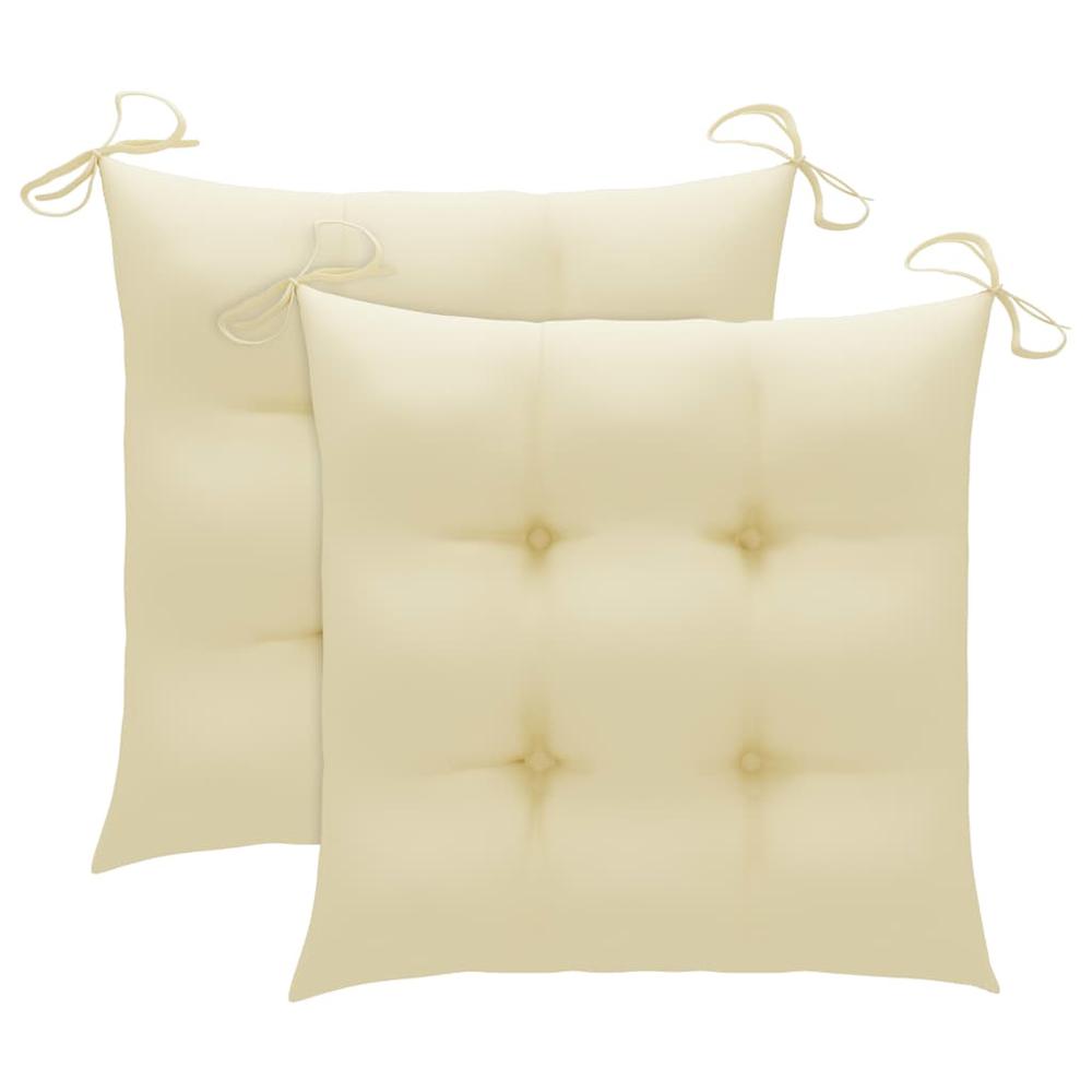 vidaXL 3 Piece Bistro Set with Cream White Cushions Solid Teak Wood 3242. Picture 12