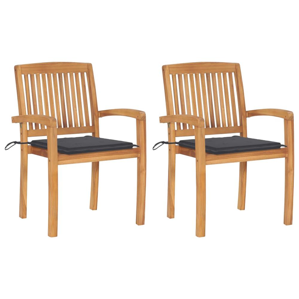 Patio Chairs 2 pcs with Anthracite Cushions Solid Teak Wood. Picture 12