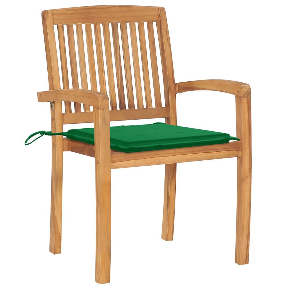 Patio Chairs 2 pcs with Green Cushions Solid Teak Wood. Picture 1