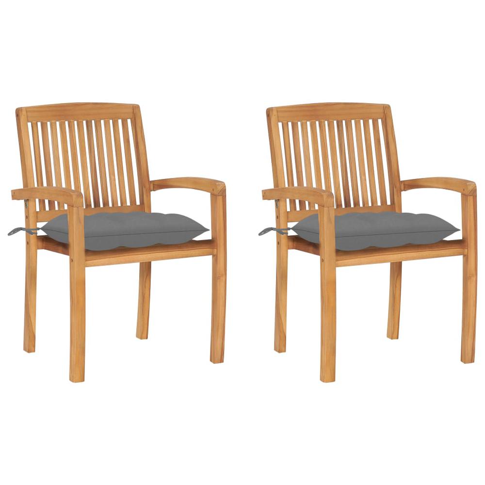 vidaXL Garden Chairs 2 pcs with Gray Cushions Solid Teak Wood 3268. The main picture.