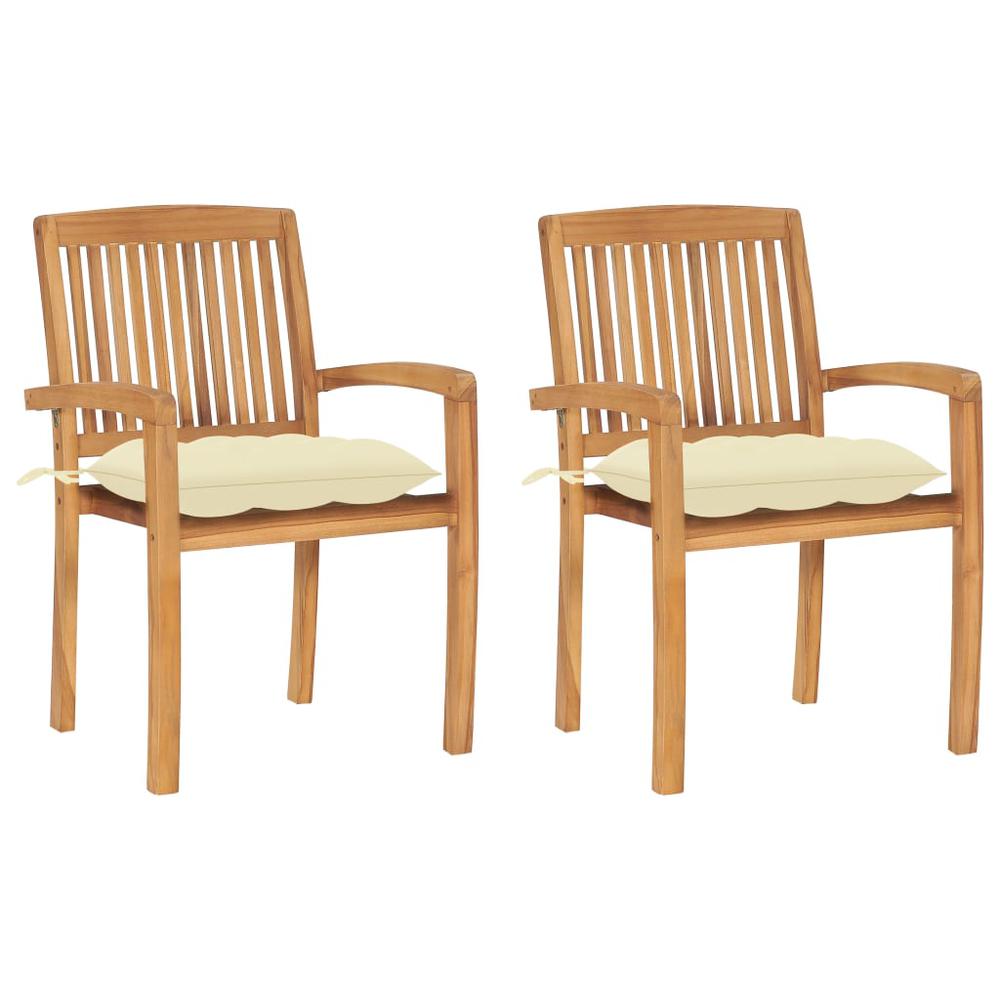 vidaXL Garden Chairs 2 pcs with Cream White Cushions Solid Teak Wood 3269. Picture 1