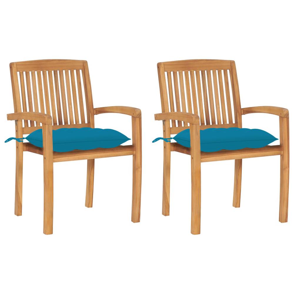 Patio Chairs 2 pcs with Light Blue Cushions Solid Teak Wood. Picture 12