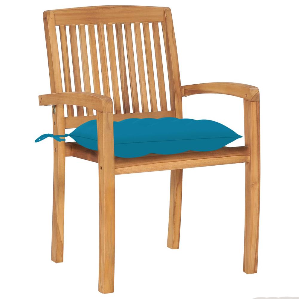 Patio Chairs 2 pcs with Light Blue Cushions Solid Teak Wood. Picture 1