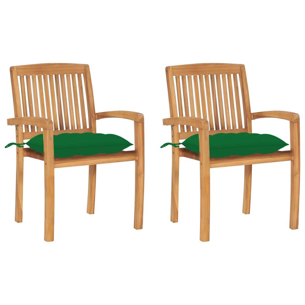 vidaXL Garden Chairs 2 pcs with Green Cushions Solid Teak Wood 3272. Picture 1