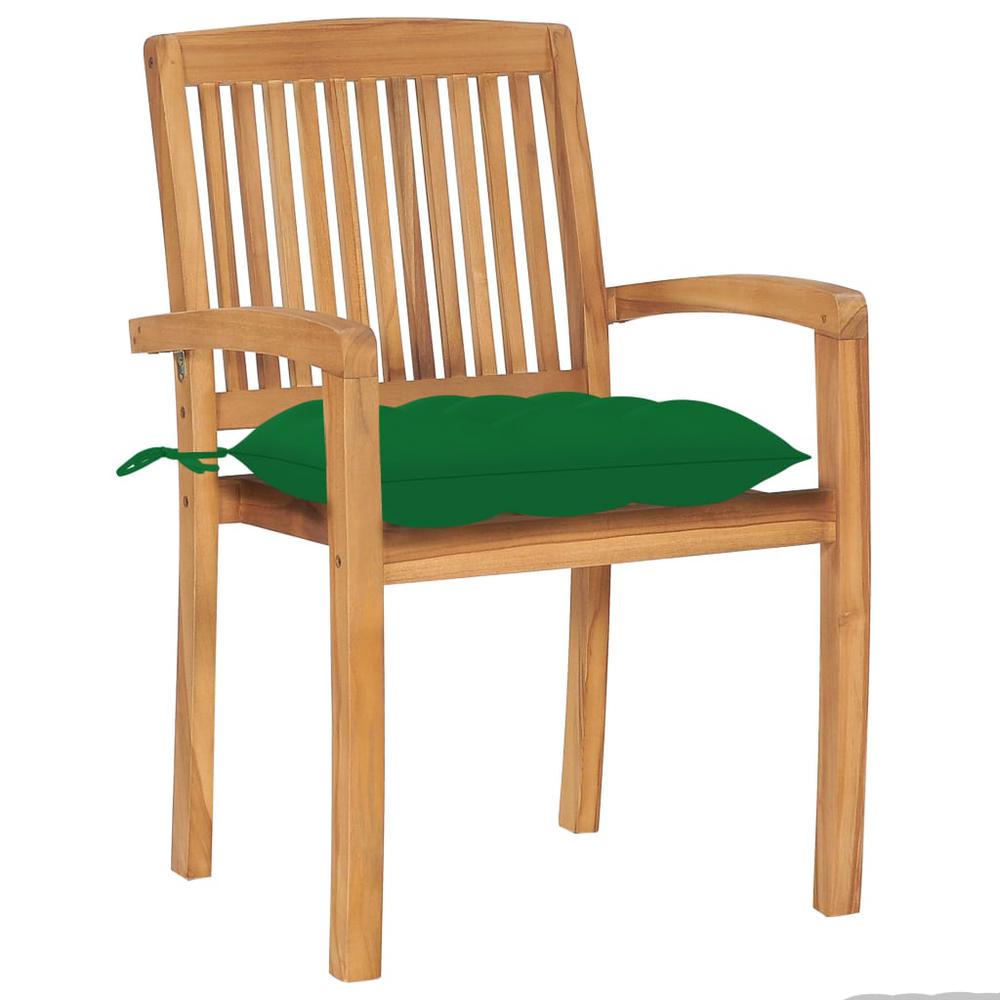 vidaXL Garden Chairs 2 pcs with Green Cushions Solid Teak Wood 3272. Picture 2