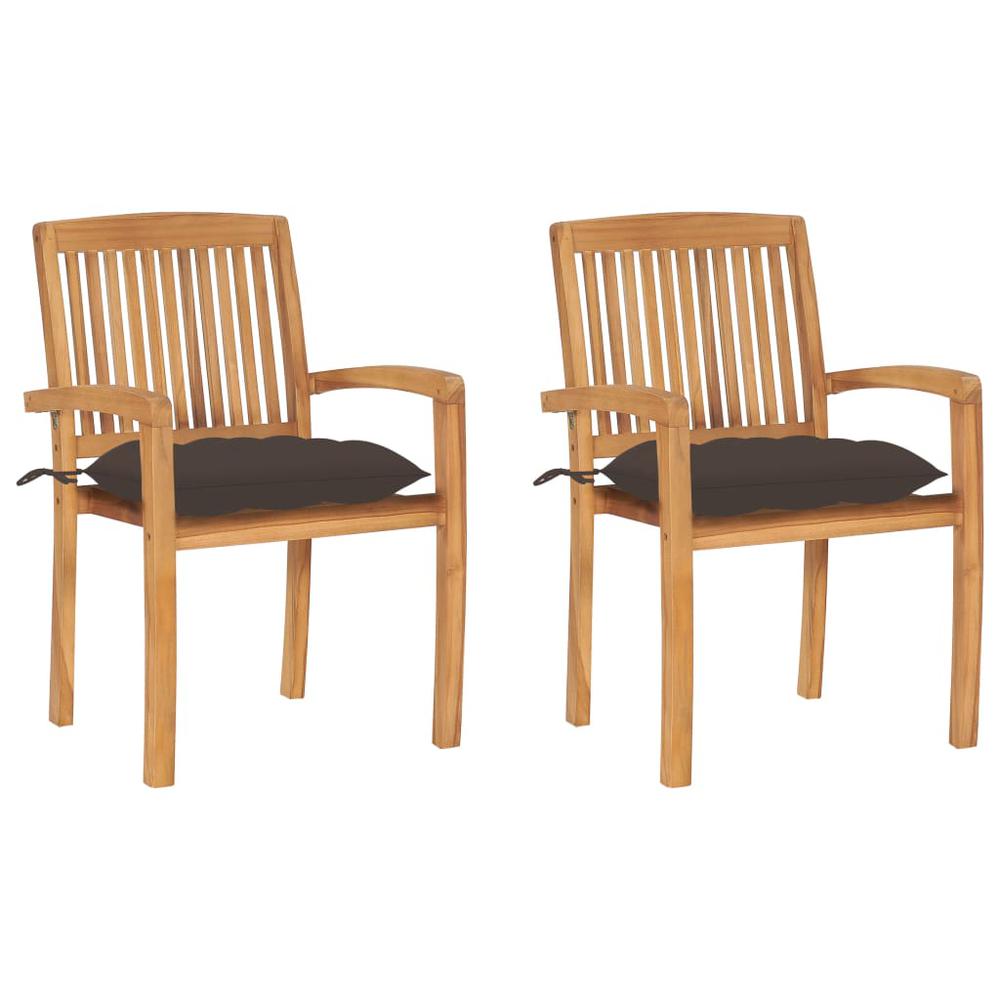 Patio Chairs 2 pcs with Taupe Cushions Solid Teak Wood. Picture 12