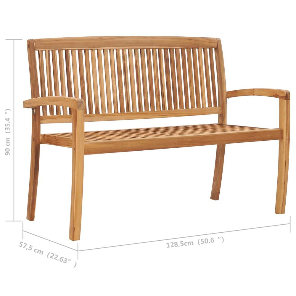 vidaXL Stacking Patio Bench with Cushion 50.6" Solid Teak Wood, 3063279. Picture 8