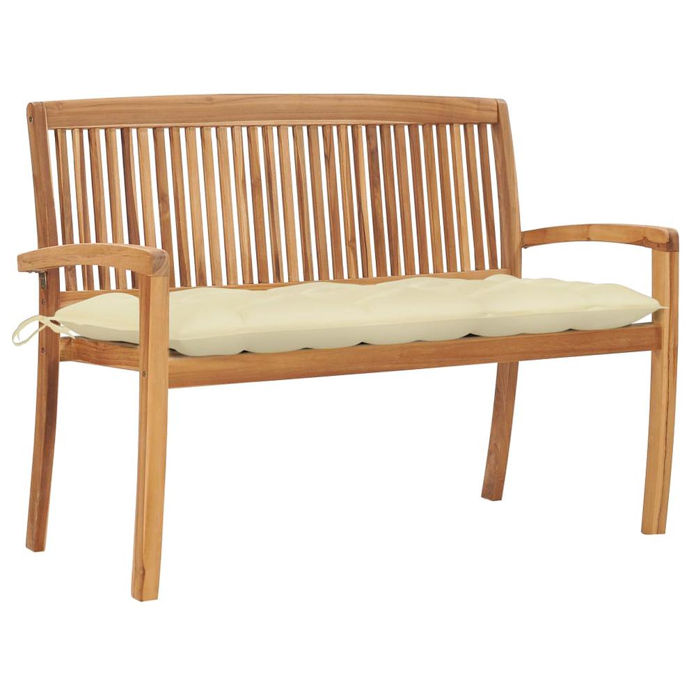 vidaXL Stacking Garden Bench with Cushion 50.6" Solid Teak Wood 3296. Picture 1