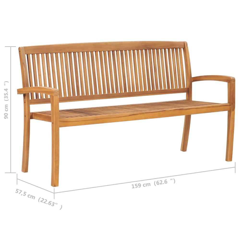 vidaXL Stacking Patio Bench with Cushion 62.6" Solid Teak Wood, 3063306. Picture 8