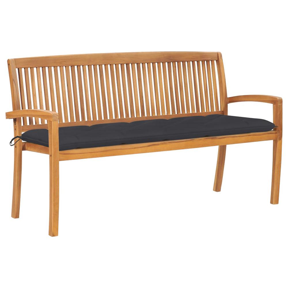 vidaXL Stacking Garden Bench with Cushion 62.6" Solid Teak Wood 3321. Picture 1