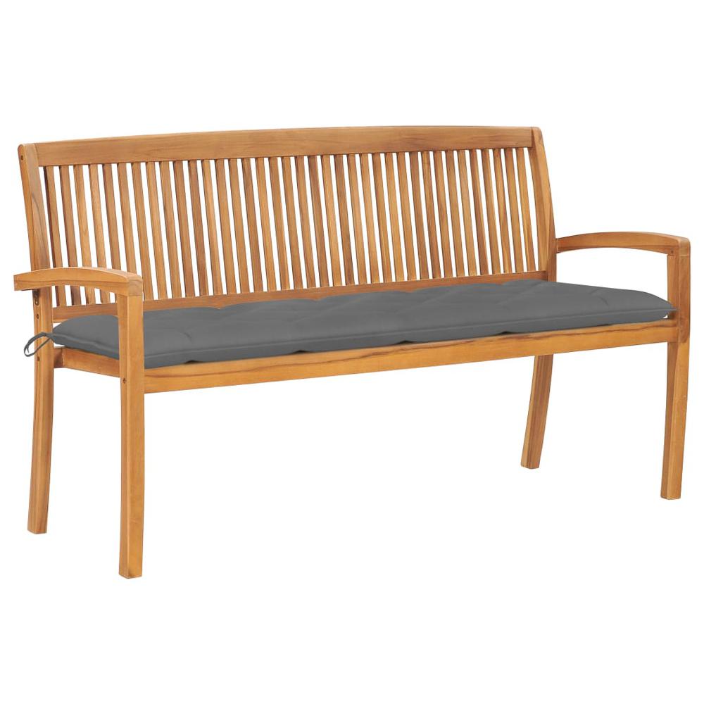 vidaXL Stacking Garden Bench with Cushion 62.6" Solid Teak Wood 3322. Picture 1