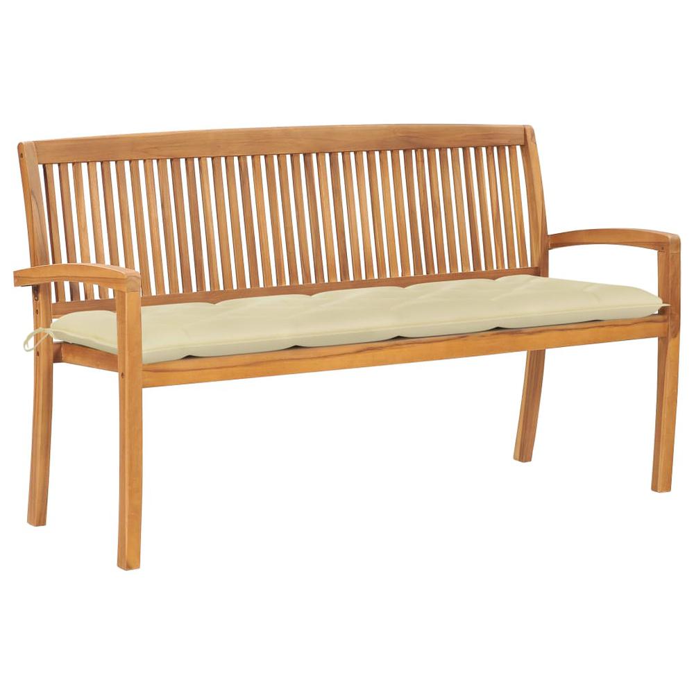 vidaXL Stacking Garden Bench with Cushion 62.6" Solid Teak Wood 3323. Picture 1
