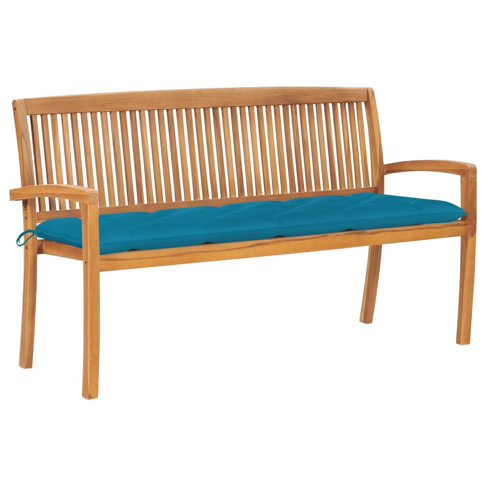 Stacking Patio Bench with Cushion 62.6'' Solid Teak Wood. Picture 12