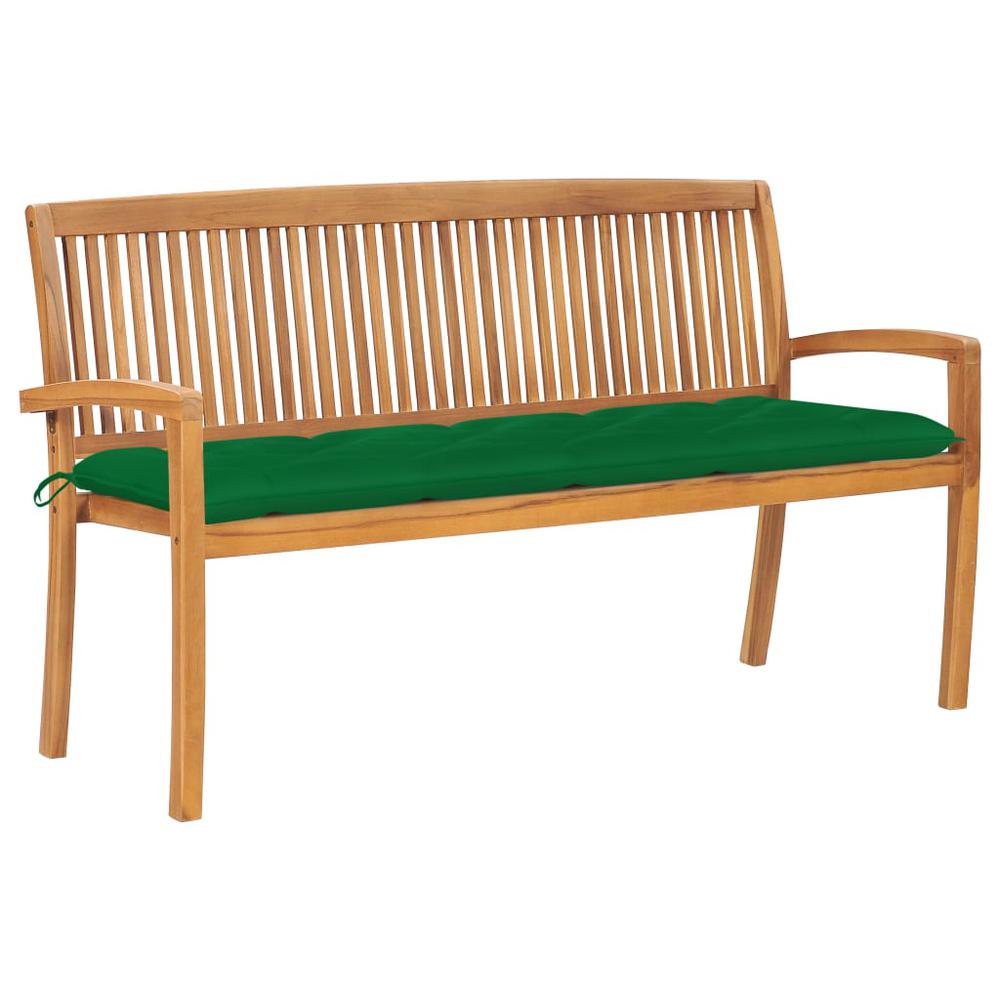 vidaXL Stacking Garden Bench with Cushion 62.6" Solid Teak Wood 3326. Picture 1