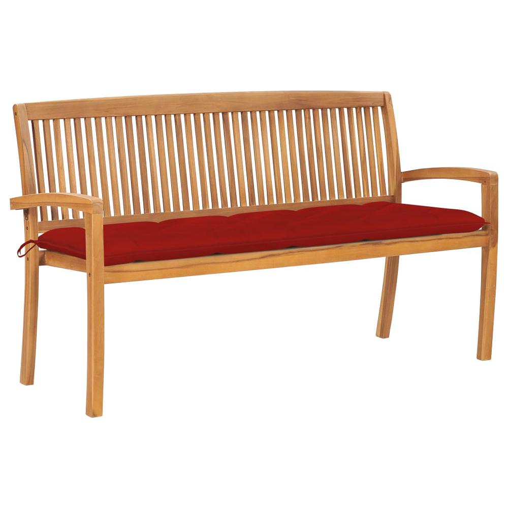 vidaXL Stacking Garden Bench with Cushion 62.6" Solid Teak Wood 3327. Picture 1