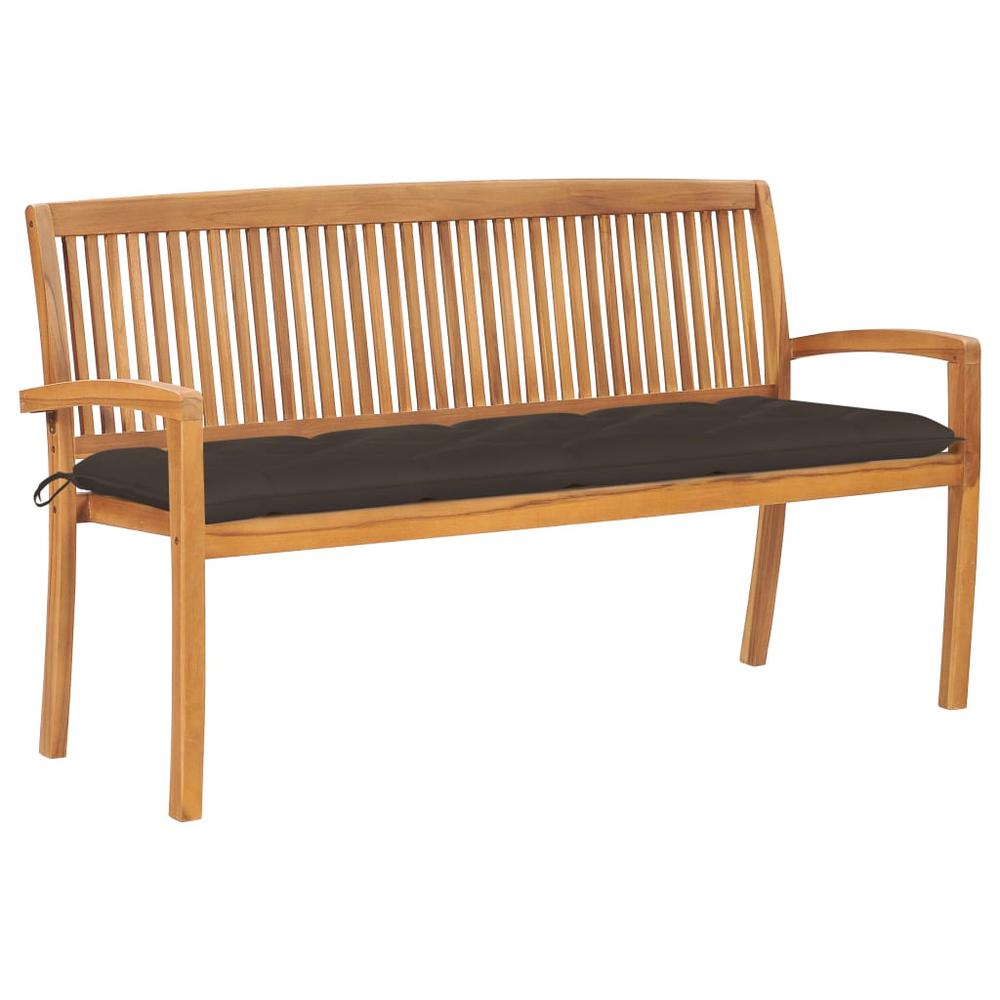 vidaXL Stacking Garden Bench with Cushion 62.6" Solid Teak Wood 3329. Picture 1