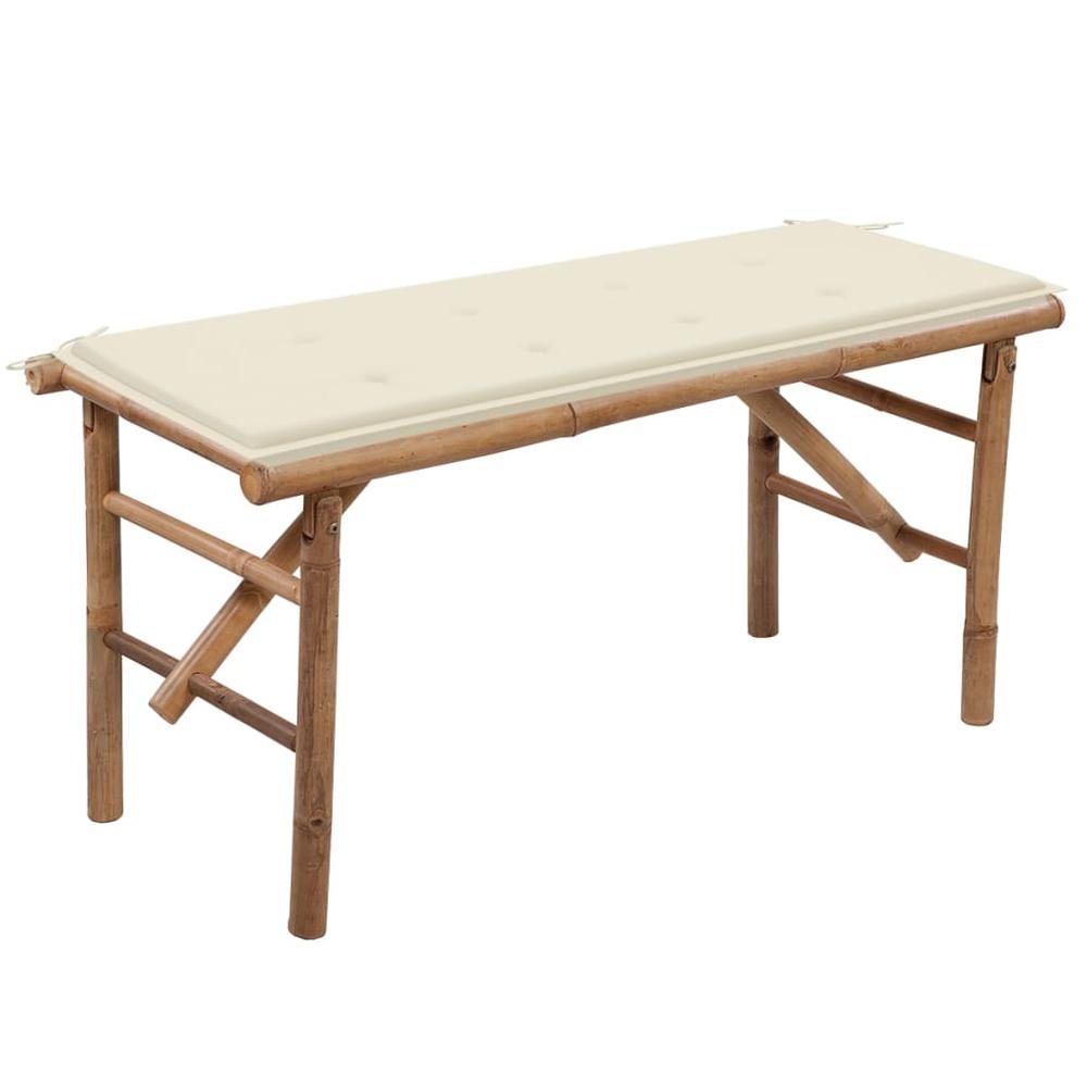 Folding Patio Bench with Cushion 46.5" Bamboo. Picture 9