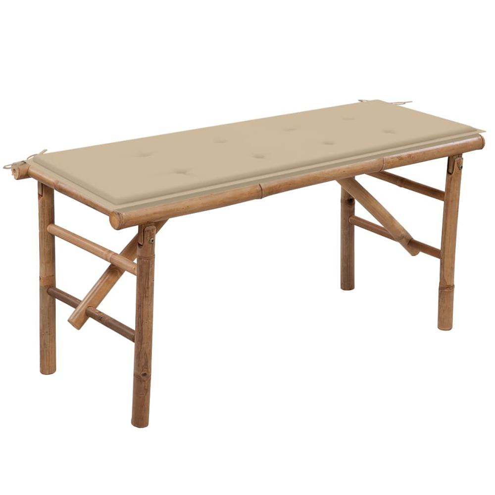 Folding Patio Bench with Cushion 46.5" Bamboo. Picture 9