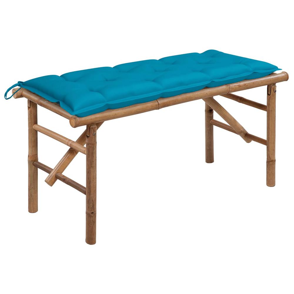 Folding Patio Bench with Cushion 46.5'' Bamboo. Picture 10