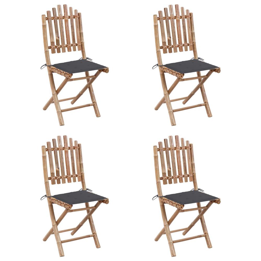 5 Piece Folding Patio Dining Set with Cushions Bamboo. Picture 1